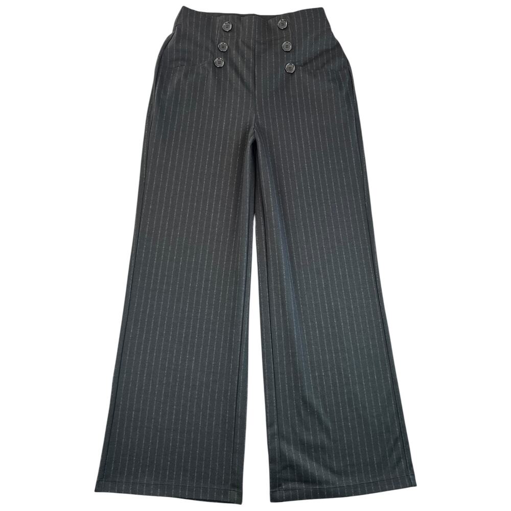 Max Studio London Black Pinstripe Sailor Button Wide Leg Pants Size S